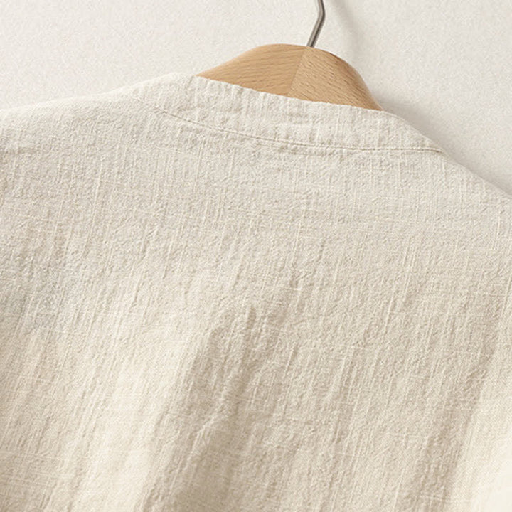 Buddha Stones Letnia damska koszula z krótkim rękawem i stójką z guzikami z bawełny - image 8