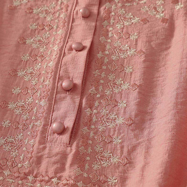 Buddha Stones Koszula damska z krótkim rękawem, haftowana, bawełniana, zapinana na pół guziki - image 9