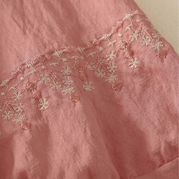 Buddha Stones Koszula damska z krótkim rękawem, haftowana, bawełniana, zapinana na pół guziki - image 10