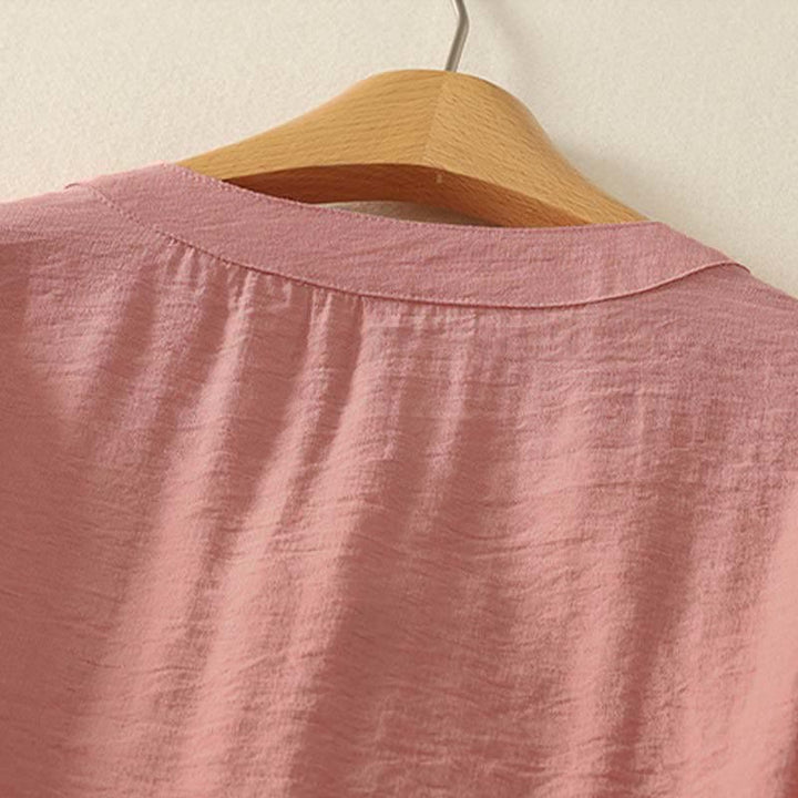 Buddha Stones Koszula damska z krótkim rękawem, haftowana, bawełniana, zapinana na pół guziki - image 8