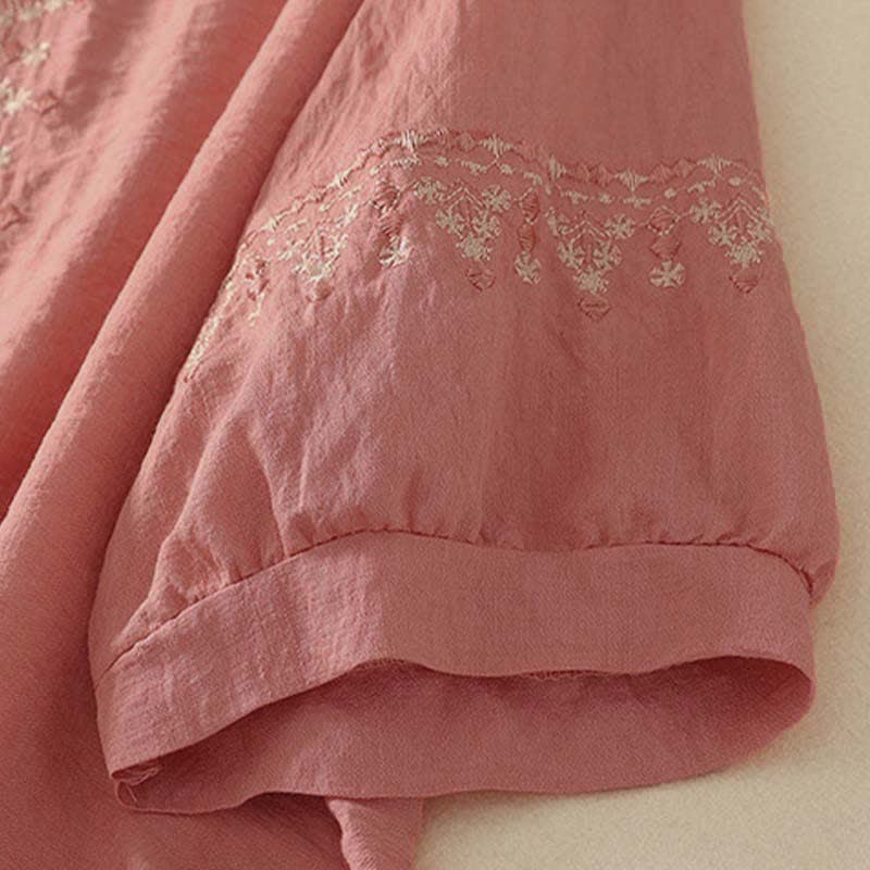 Buddha Stones Koszula damska z krótkim rękawem, haftowana, bawełniana, zapinana na pół guziki - image 11