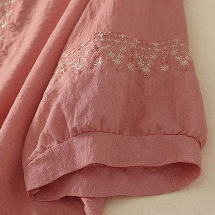 Buddha Stones Koszula damska z krótkim rękawem, haftowana, bawełniana, zapinana na pół guziki - image 11