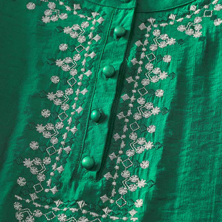 Buddha Stones Koszula damska z krótkim rękawem, haftowana, bawełniana, zapinana na pół guziki - image 17