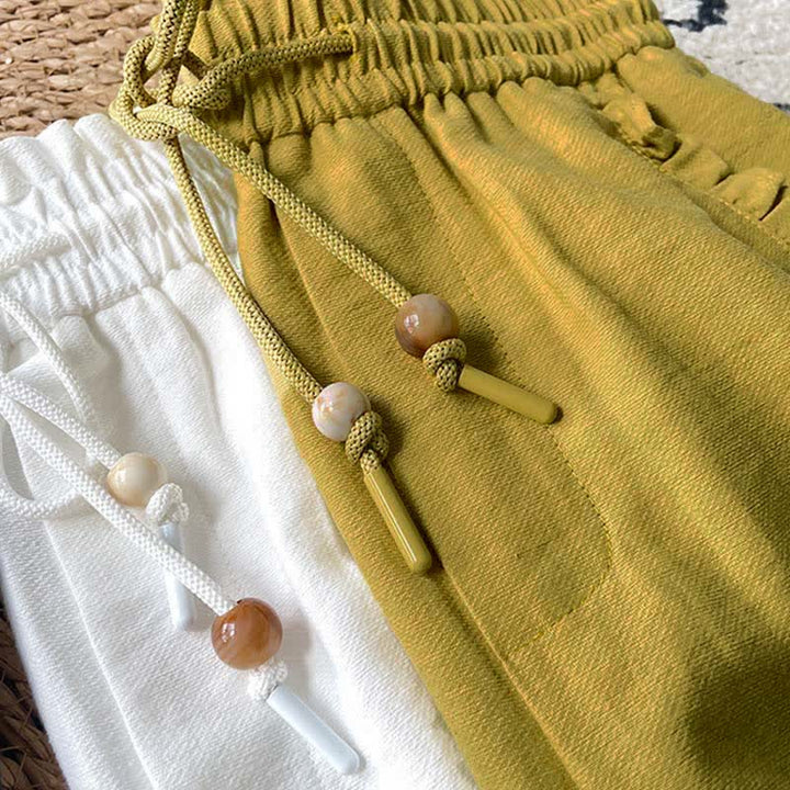 Buddha Stones Letnie damskie szorty z elastyczną talią i ściągaczem, z falbanką i kieszeniami - image 30