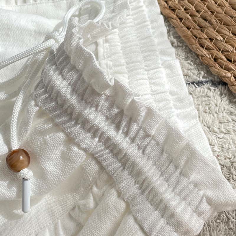 Buddha Stones Letnie damskie szorty z elastyczną talią i ściągaczem, z falbanką i kieszeniami - image 19