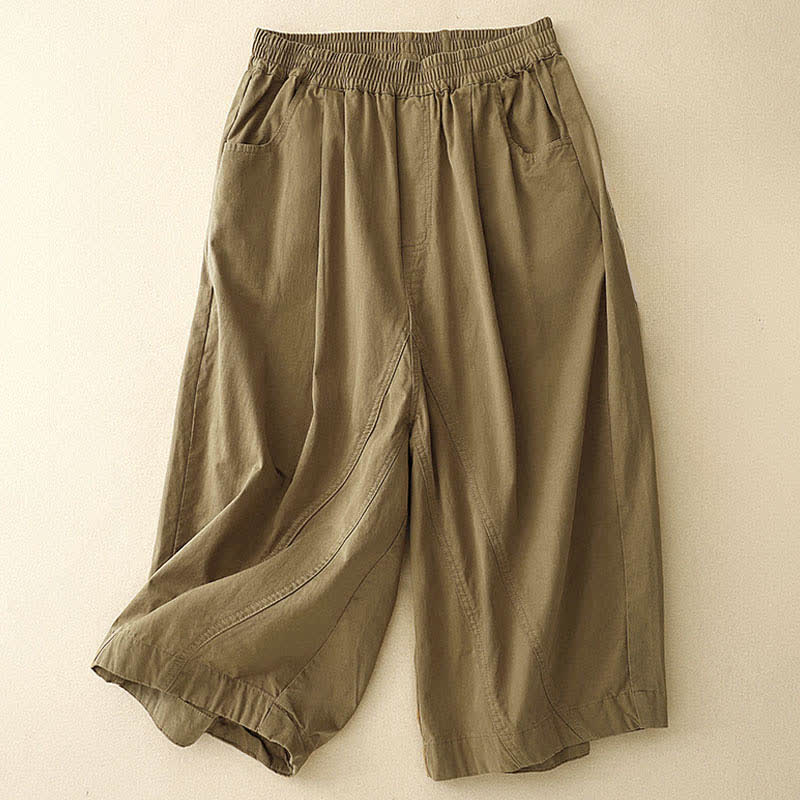 Buddha Stones Letnie bawełniane spodnie damskie z elastyczną talią i kieszeniami - Ciemny Khaki - US8-10，UK/AU12-14，EU40-42 (2XL) - image 0