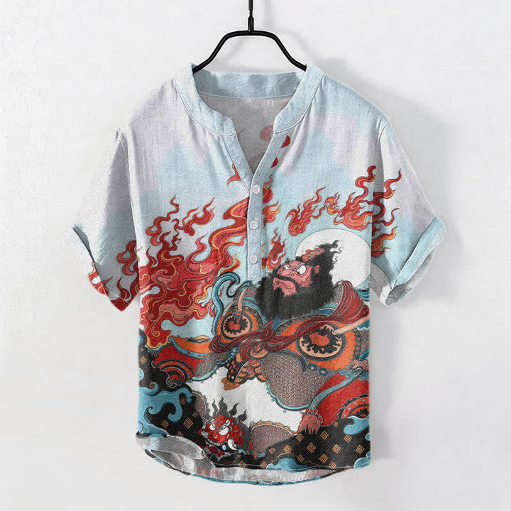 Buddha Stones Koszula męska z krótkim rękawem i nadrukiem Mythic Flame, zapinana na pół guzika - PowderBlue - US/UK/AU50, EU60 (5XL) - image 0