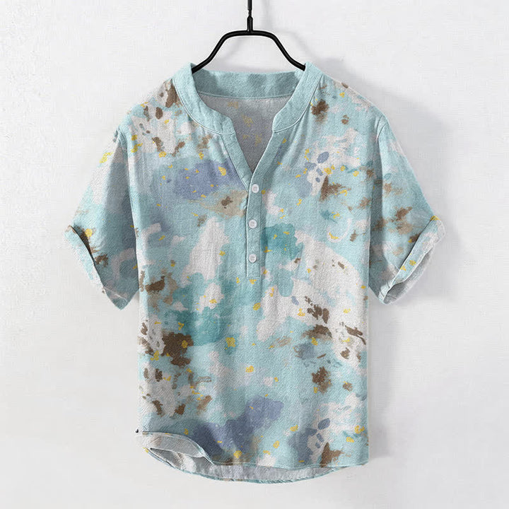 Buddha Stones Koszula męska z krótkim rękawem Cotton Watercolor Splash zapinana na pół guzika - PaleTurquoise - US/UK/AU50, EU60 (5XL) - image 0