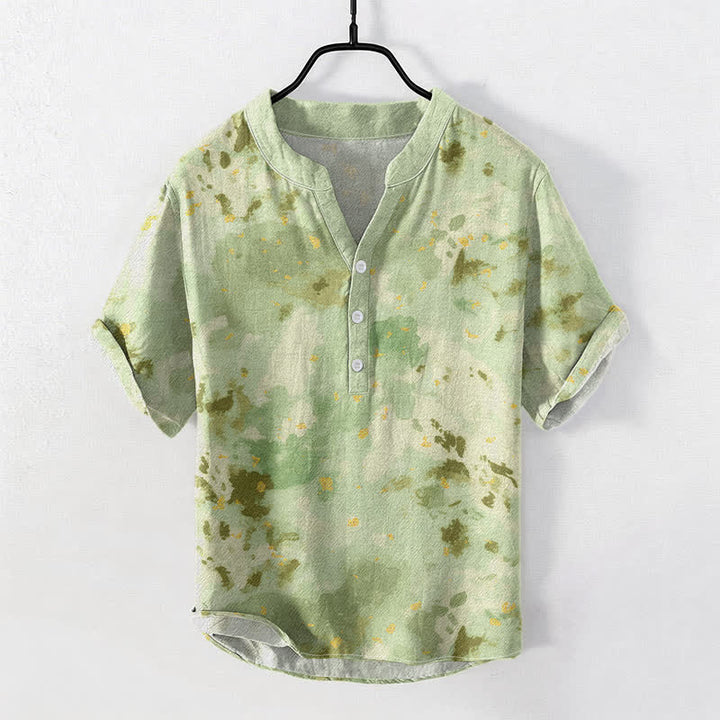 Buddha Stones Koszula męska z krótkim rękawem Cotton Watercolor Splash zapinana na pół guzika - PaleGreen - US/UK/AU50, EU60 (5XL) - image 5