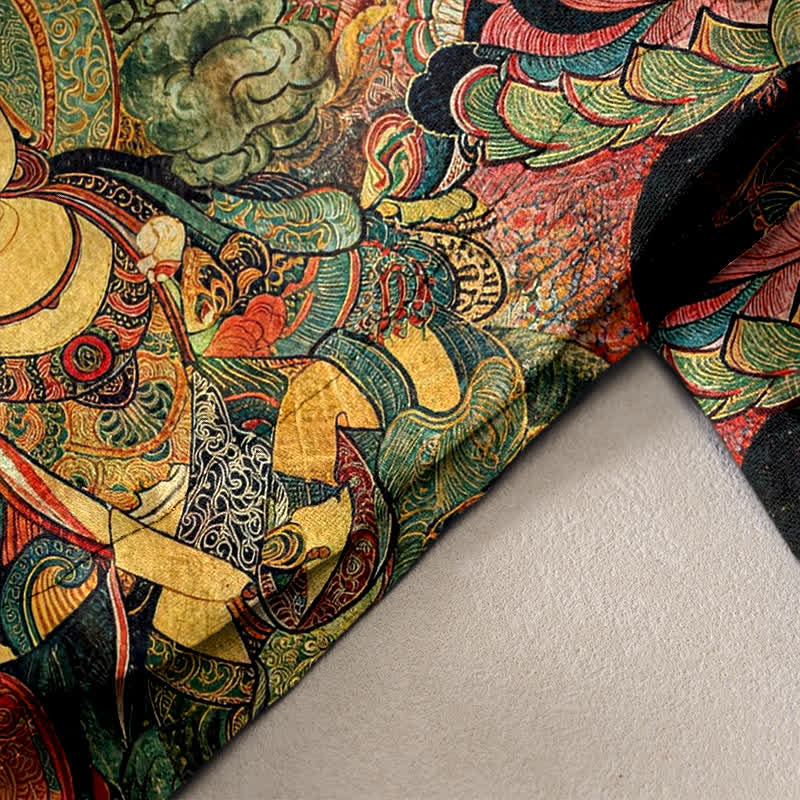 Buddha Stones Spodnie damskie z czystej bawełny z kieszeniami i elastyczną talią w wielokolorowy wzór Buddy - image 2
