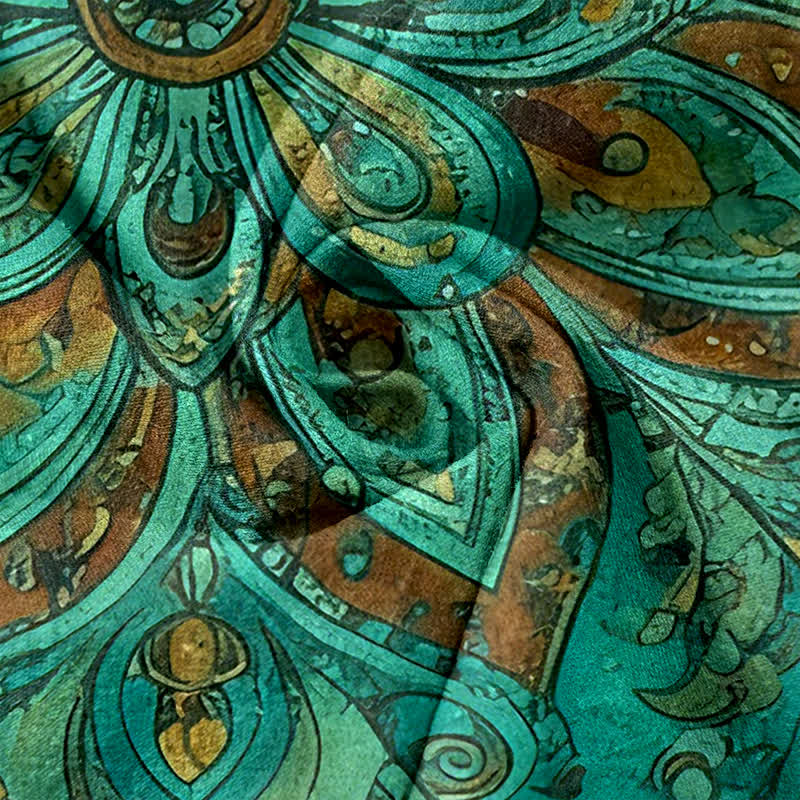 Buddha Stones Spodnie damskie z elastycznej talii z bawełny w stylu paisley i mandali z kieszeniami - image 2
