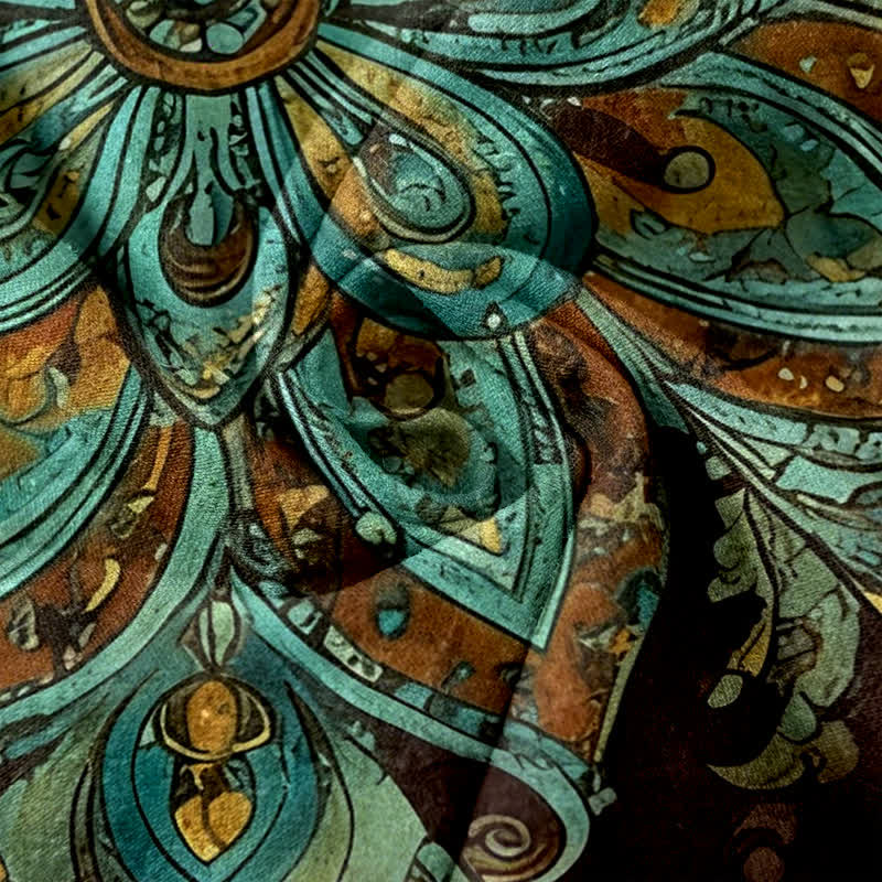 Buddha Stones Spodnie damskie z elastycznej talii z bawełny w stylu paisley i mandali z kieszeniami - image 5