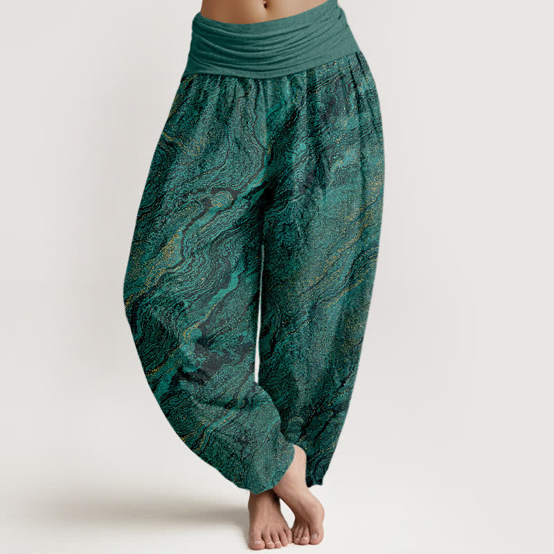 Buddha Stones Spodnie damskie haremowe z czystej bawełny z wysokim stanem i elastyczną talią - Ciemnocyjanowy - US16, UK/AU20, EU48 (3XL) - image 0