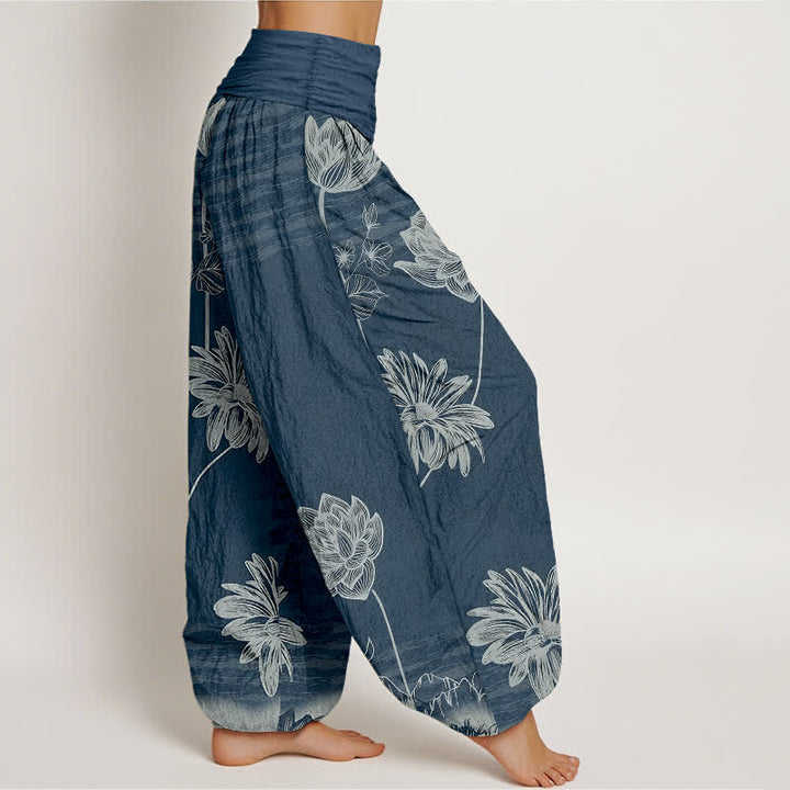 Buddha Stones Damskie spodnie haremowe z bawełny w stylu Lotus High Waist Design - image 2
