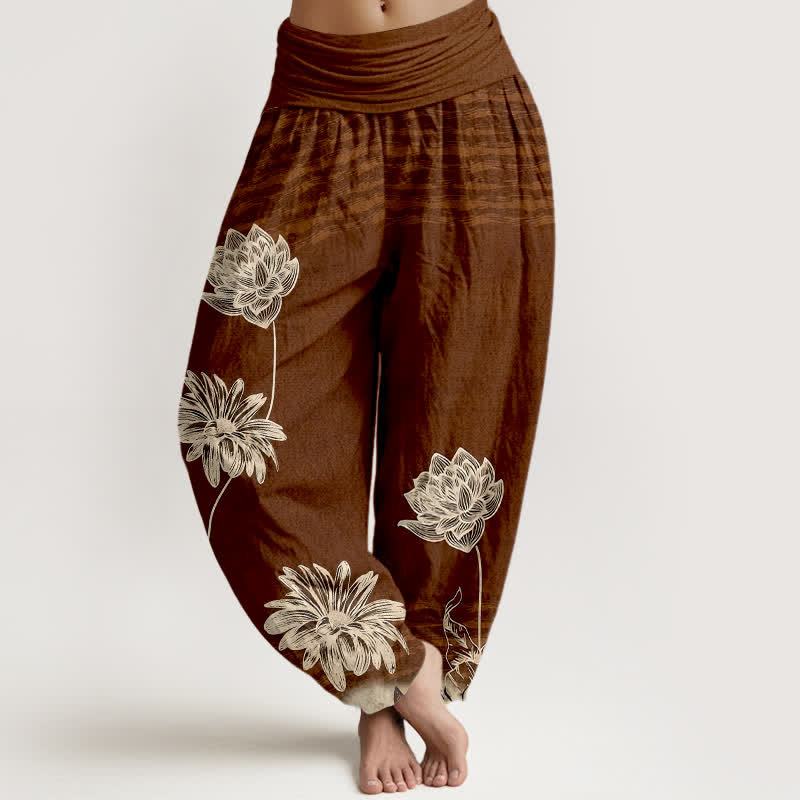 Buddha Stones Damskie spodnie haremowe z bawełny w stylu Lotus High Waist Design - SaddleBrown - US16, UK/AU20, EU48 (3XL) - image 5