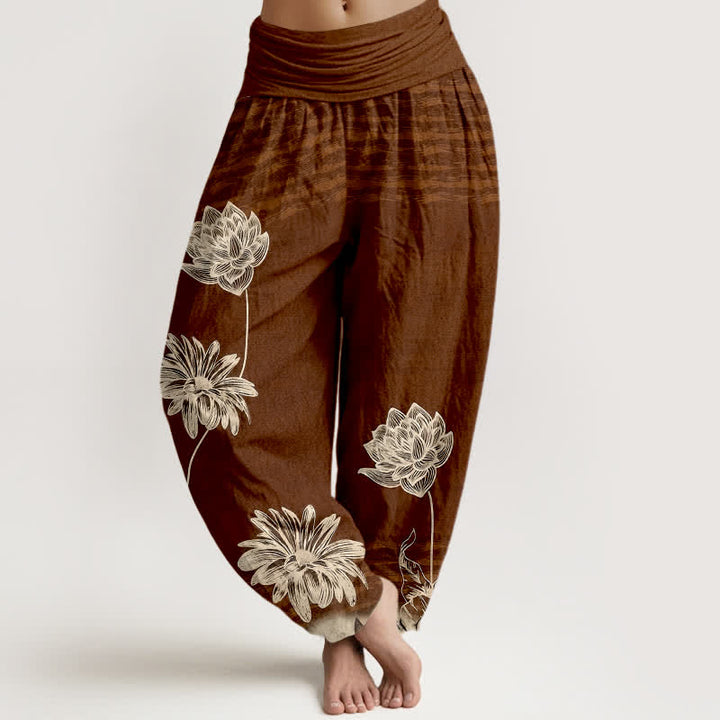 Buddha Stones Damskie spodnie haremowe z bawełny w stylu Lotus High Waist Design - SaddleBrown - US16, UK/AU20, EU48 (3XL) - image 5