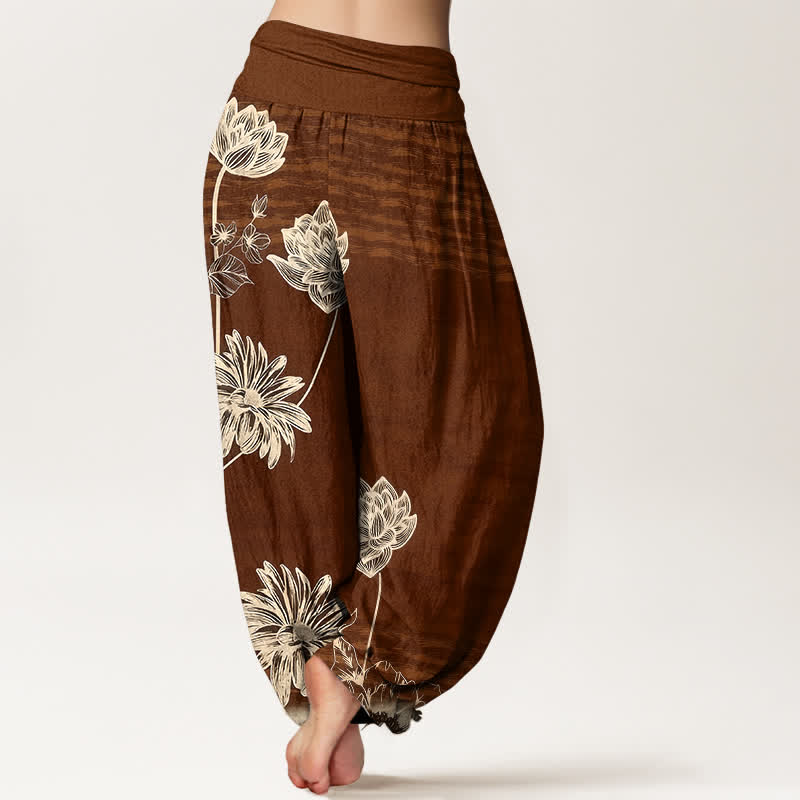Buddha Stones Damskie spodnie haremowe z bawełny w stylu Lotus High Waist Design - image 6