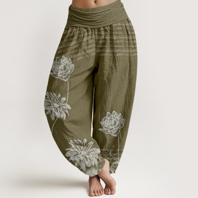 Buddha Stones Damskie spodnie haremowe z bawełny w stylu Lotus High Waist Design - Oliwka - US16, UK/AU20, EU48 (3XL) - image 8
