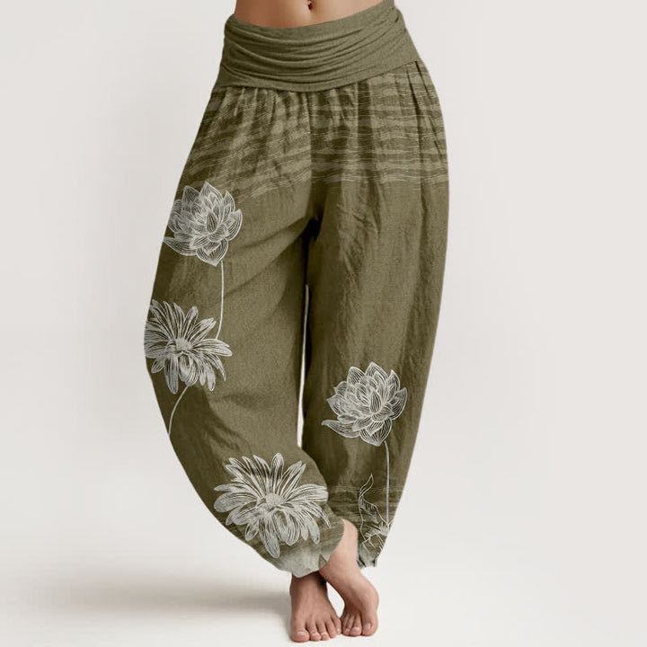 Buddha Stones Damskie spodnie haremowe z bawełny w stylu Lotus High Waist Design - Oliwka - US16, UK/AU20, EU48 (3XL) - image 8