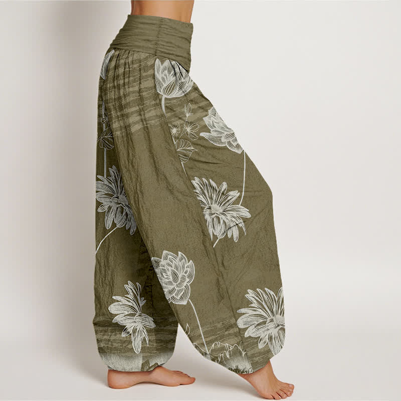 Buddha Stones Damskie spodnie haremowe z bawełny w stylu Lotus High Waist Design - image 10