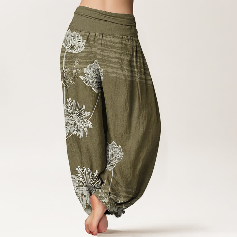 Buddha Stones Damskie spodnie haremowe z bawełny w stylu Lotus High Waist Design - image 9
