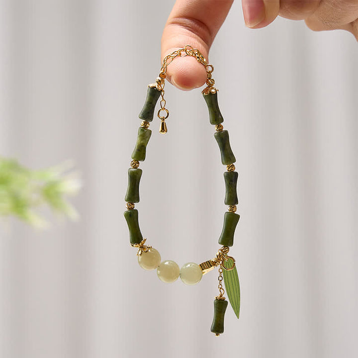 Buddha Stones Bransoletka Peace Bead z bambusa i peridotu z hetianowego jadeitu - image 1