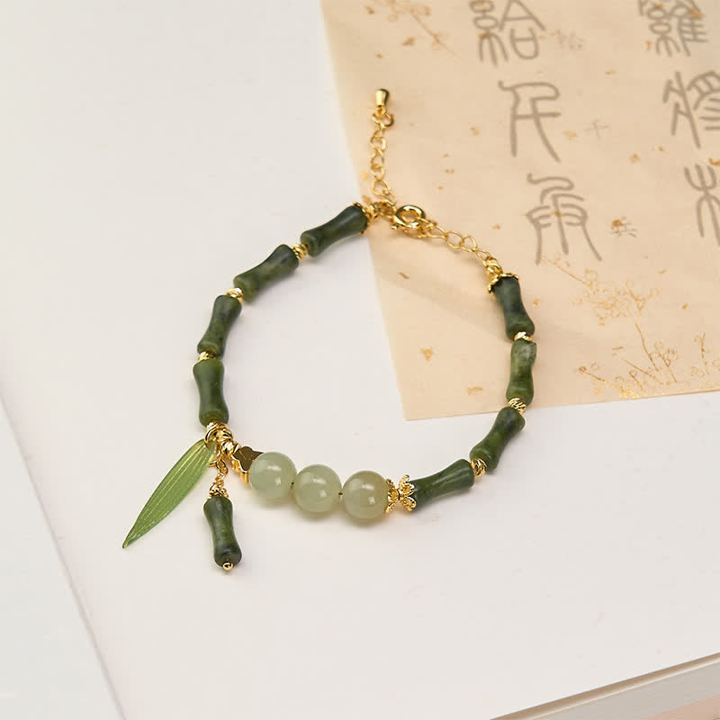 Buddha Stones Bransoletka Peace Bead z bambusa i peridotu z hetianowego jadeitu - Peridot (obwód nadgarstka 15-18 cm) - image 0