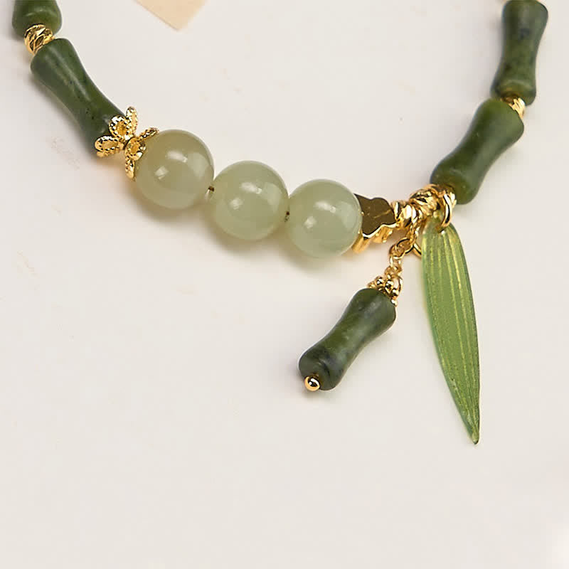 Buddha Stones Bransoletka Peace Bead z bambusa i peridotu z hetianowego jadeitu - image 2