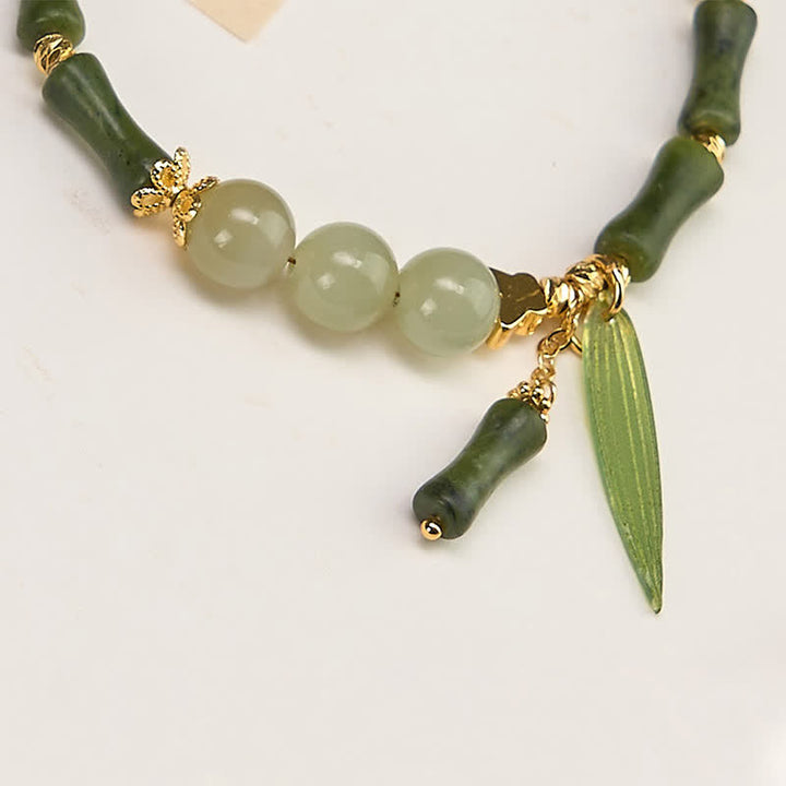 Buddha Stones Bransoletka Peace Bead z bambusa i peridotu z hetianowego jadeitu - image 2