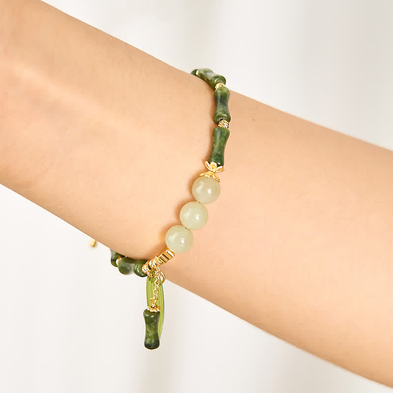 Buddha Stones Bransoletka Peace Bead z bambusa i peridotu z hetianowego jadeitu - image 4