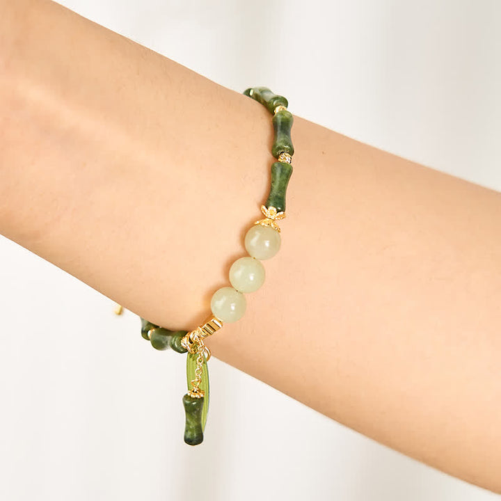 Buddha Stones Bransoletka Peace Bead z bambusa i peridotu z hetianowego jadeitu - image 4