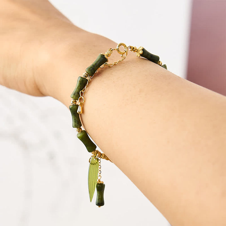 Buddha Stones Bransoletka Peace Bead z bambusa i peridotu z hetianowego jadeitu - image 3