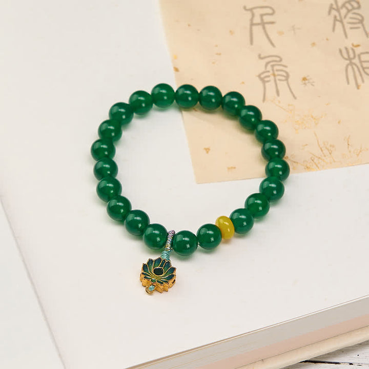Buddha Stones Bransoletka z koralików Sukces z naturalnego zielonego agatu i żółtego agatu - Agat zielony (obwód nadgarstka 15-16 cm) - image 0
