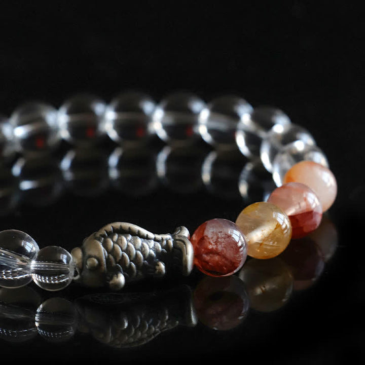 Buddha Stones Bransoletka ochronna z kwarcu czystego 999 ze srebra próby 999 w kształcie ryby Koi - image 9