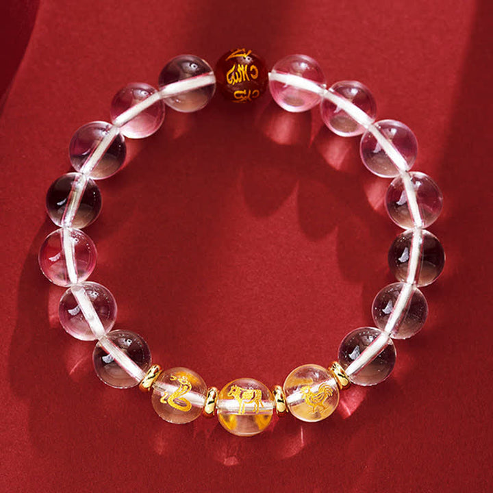 Buddha Stones Bransoletka lecznicza z chińskiego zodiaku z czystego kwarcu - Wąż Kogut Wół - Koraliki 10 mm (obwód nadgarstka: 16–17 cm) - image 12
