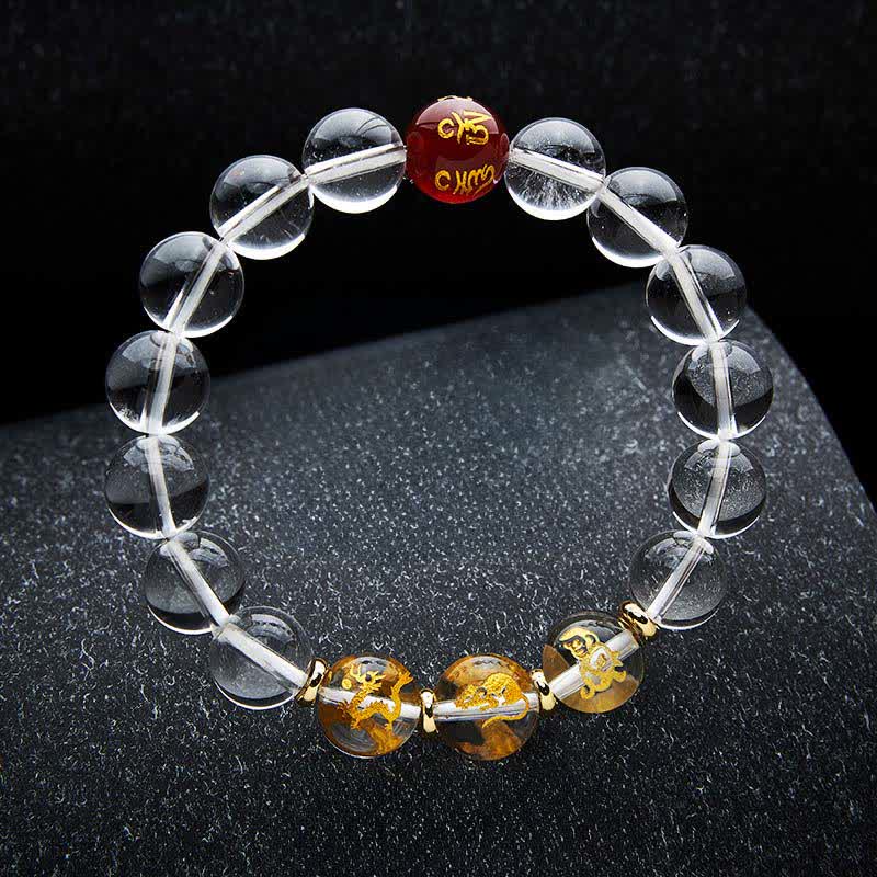 Buddha Stones Bransoletka lecznicza z chińskiego zodiaku z czystego kwarcu - Szczur Smok Małpa - Koraliki 12 mm (obwód nadgarstka: 17–18 cm) - image 20