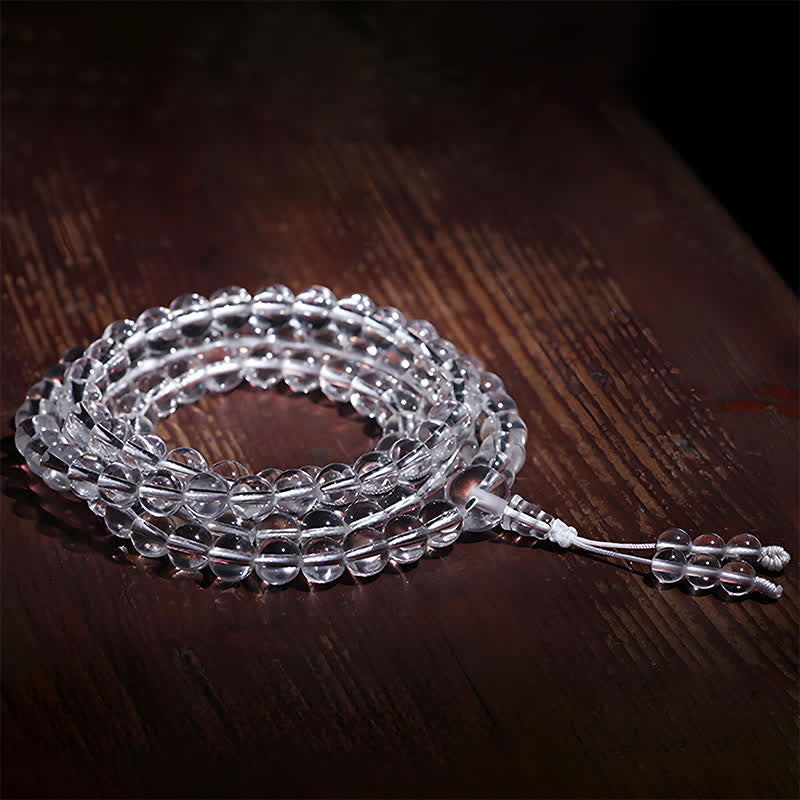 Buddha Stones 108 Koralików z Przezroczystego Kwarcu Mala Ochronna - image 4