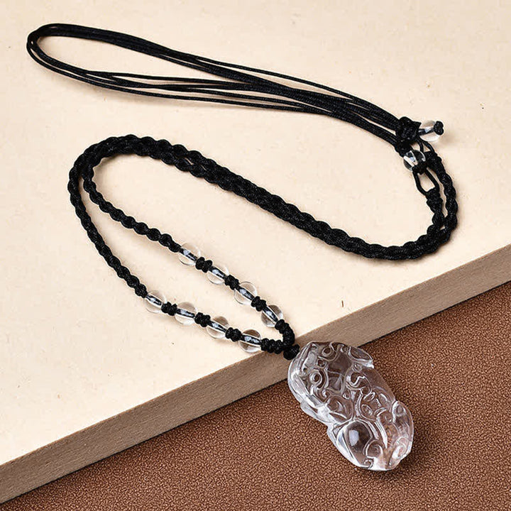 Buddha Stones Naszyjnik z koralików PiXiu Clarity z naturalnego, czystego kwarcu - PiXiu zwrócony w lewo - Kwarc przezroczysty (33*18,8*11 mm) - image 7