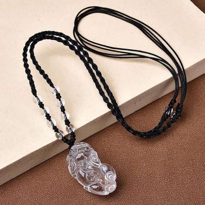 Buddha Stones Naszyjnik z koralików PiXiu Clarity z naturalnego, czystego kwarcu - PiXiu zwrócony w prawo - Kwarc przezroczysty (33*18,8*11 mm) - image 0
