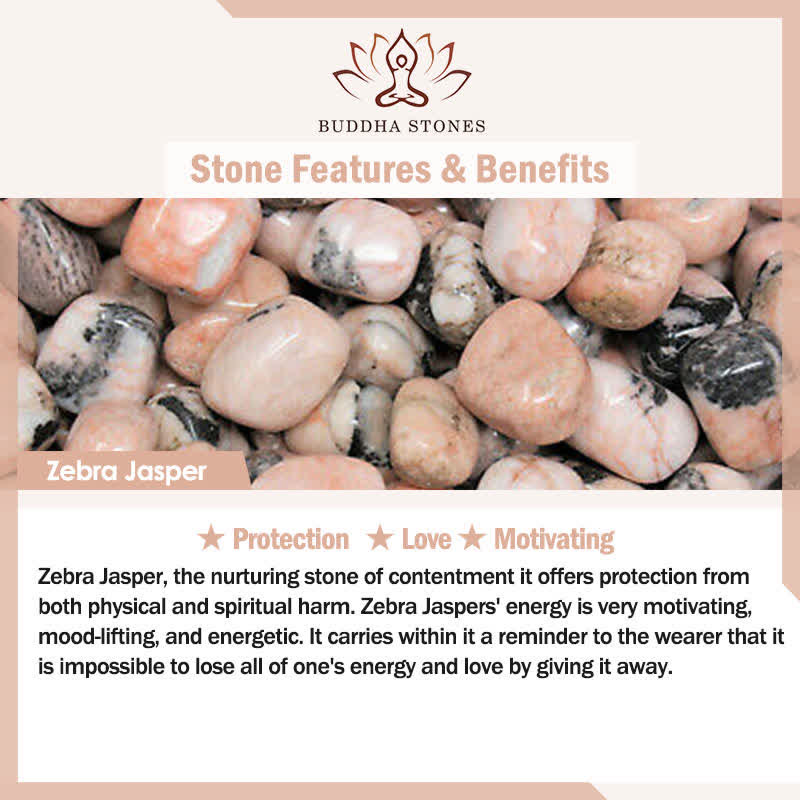Buddha Stones 3-częściowa bransoletka z koralików Zebra Jasper Lotus Enlightenment - image 7