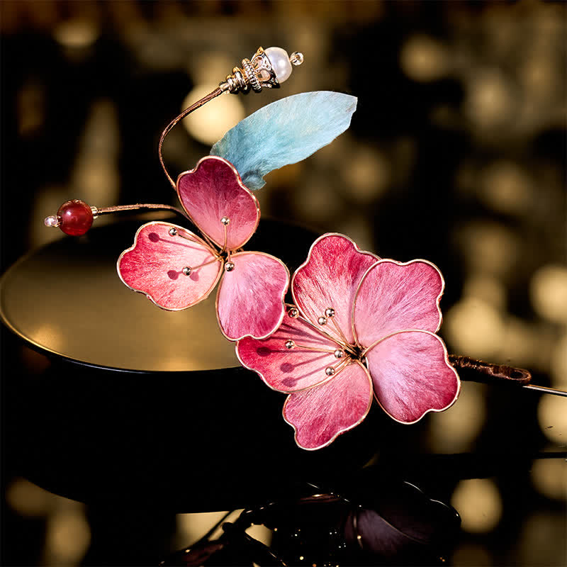 Buddha Stones Ręcznie wykonana broszka z jedwabnego aksamitu w kształcie kwiatu w kolorze czerwonym - Czerwony kwiat około 6*12 cm - image 0