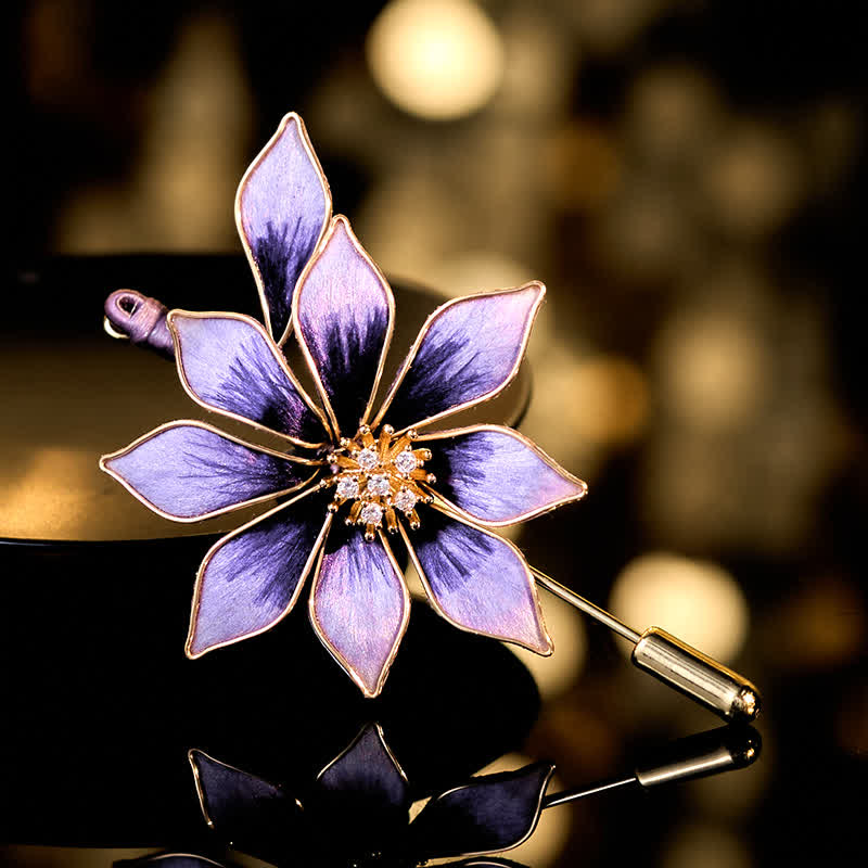 Buddha Stones Ręcznie wykonana broszka z jedwabnego aksamitu w kolorze fioletowym - Fioletowy kwiat około 6*4 cm - image 0