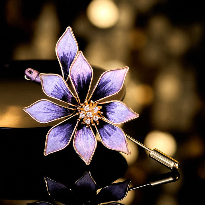 Buddha Stones Ręcznie wykonana broszka z jedwabnego aksamitu w kolorze fioletowym - Fioletowy kwiat około 6*4 cm - image 0