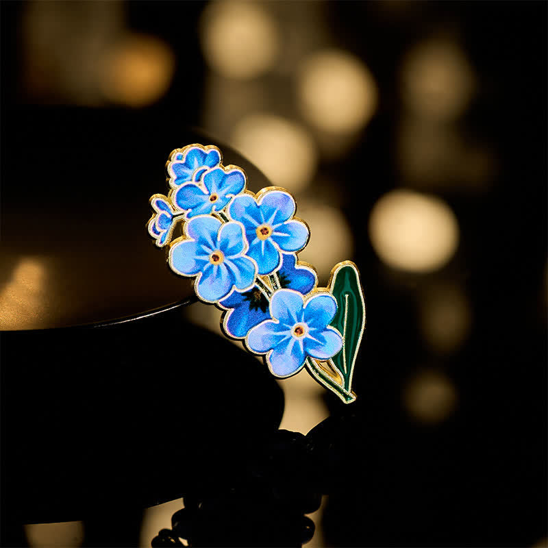 Buddha Stones Broszka z miedzi, niezapominajka, mak, konwalia, hortensja, łubin - Niezapominajka 2,1*3,8 ​​cm - image 0