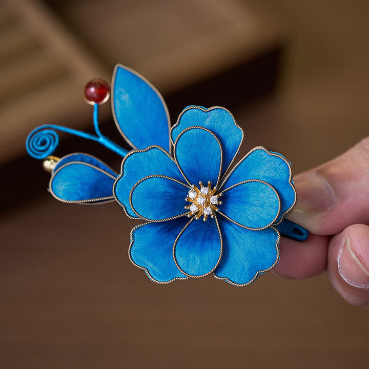 Buddha Stones Ręcznie wykonana broszka z jedwabnego aksamitu w kolorze jasnoniebieskim - image 2