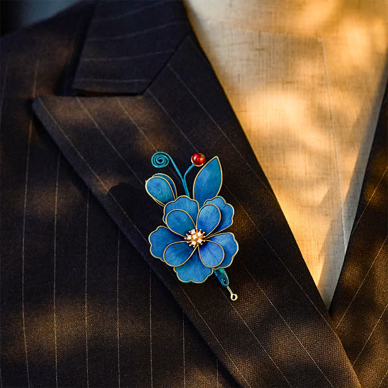 Buddha Stones Ręcznie wykonana broszka z jedwabnego aksamitu w kolorze jasnoniebieskim - image 3