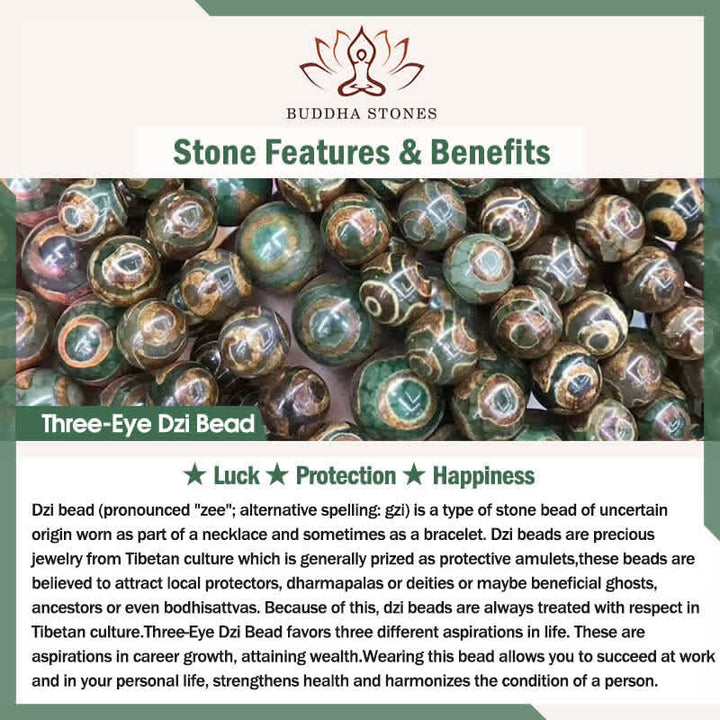 Buddha Stones Tybetański naszyjnik z trzema koralikami Dzi Vajra Luck - image 6
