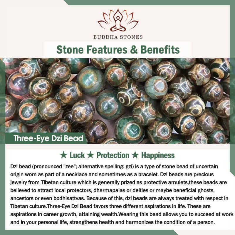 Buddha Stones Tybetański naszyjnik ochronny z koralików Dzi Vajra z trzema oczkami i plecioną liną - image 6