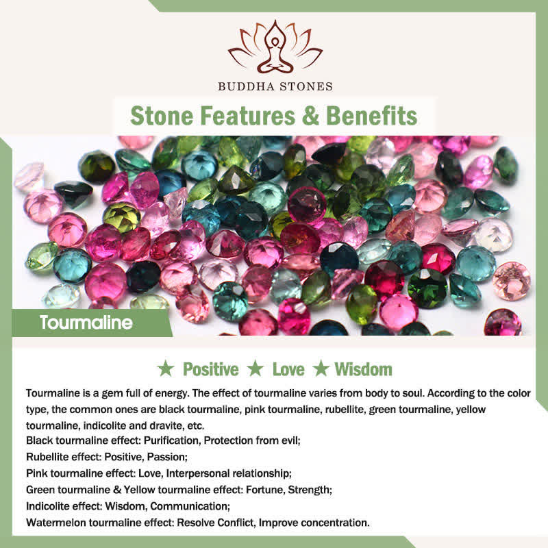 Buddha Stones Bransoletka z koralikami i zawieszkami Rainbow Turmalin Lotus Wisdom Triple Wrap - image 5