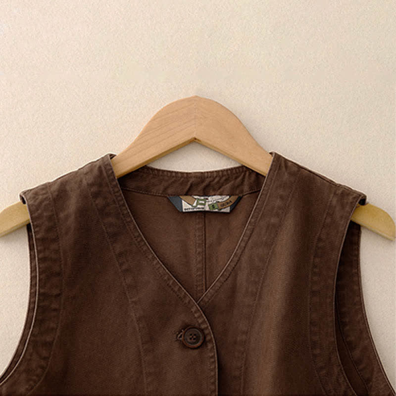 Buddha Stones Wiosenna, bawełniana kamizelka damska z dekoltem w serek, bez rękawów i kieszeniami, z haftem ptaków i twillu w stylu vintage - image 10